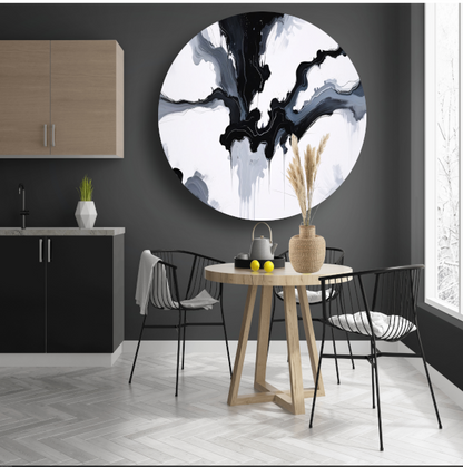 Monochrome Dynamiek in Zwart en Wit aluminium muurcirkel