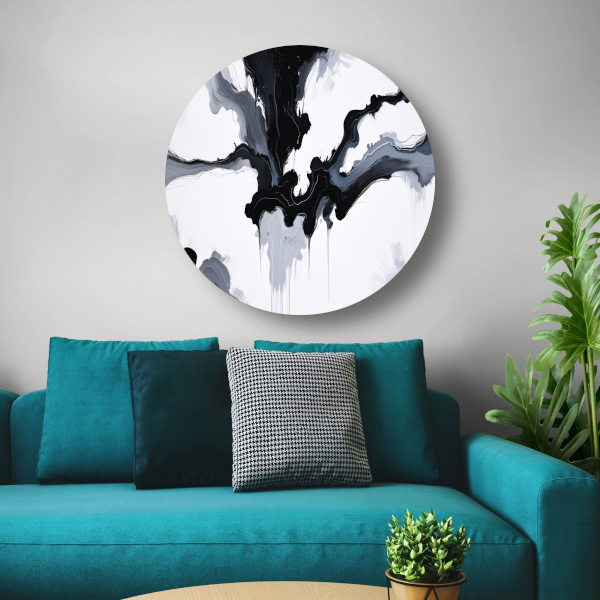 Monochrome Dynamiek in Zwart en Wit aluminium muurcirkel