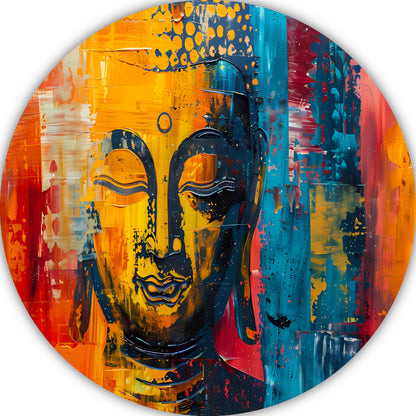 Abstracte Boeddha in Kleur met Dynamische Verf Stijlen aluminium muurcirkel