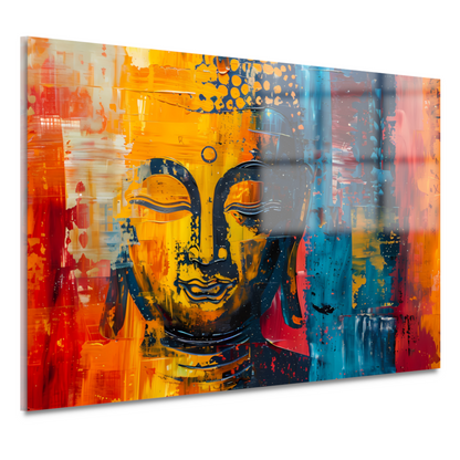 Abstracte Boeddha in Kleur met Dynamische Verf Stijlen acrylglas