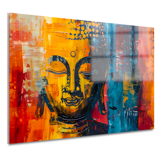 Abstracte Boeddha in Kleur met Dynamische Verf Stijlen acrylglas