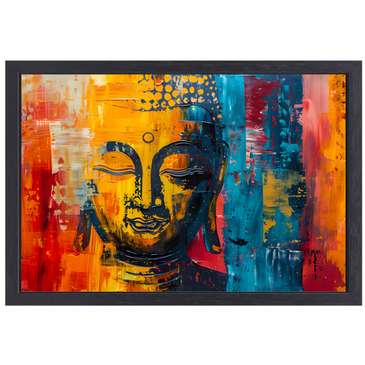 Abstracte Boeddha in Kleur met Dynamische Verf Stijlen canvas met baklijst
