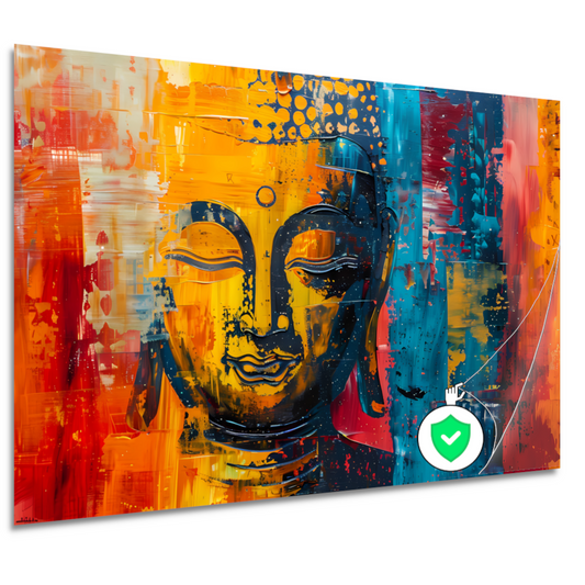 Abstracte Boeddha in Kleur met Dynamische Verf Stijlen poster