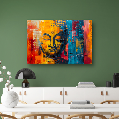Abstracte Boeddha in Kleur met Dynamische Verf Stijlen poster