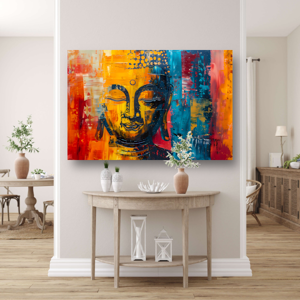 Abstracte Boeddha in Kleur met Dynamische Verf Stijlen poster