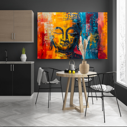 Abstracte Boeddha in Kleur met Dynamische Verf Stijlen poster