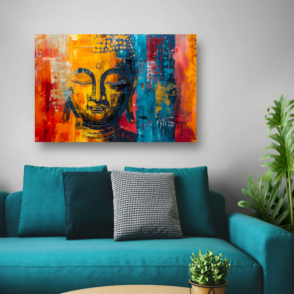 Abstracte Boeddha in Kleur met Dynamische Verf Stijlen poster