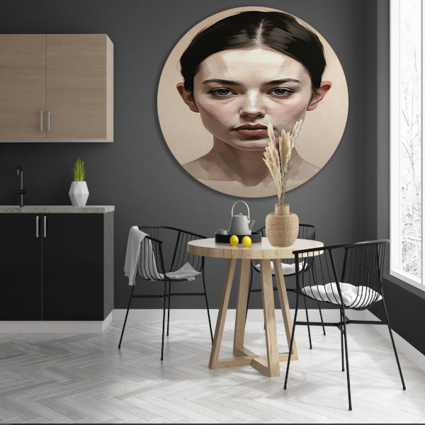 Serene Vrouw in Monochroom Portret forex muurcirkel