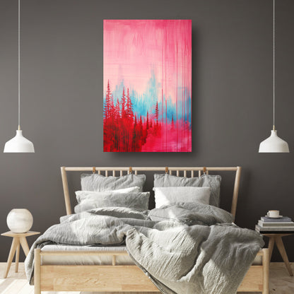 Abstract kleurrijk bos schilderij voor interieur canvas met baklijst