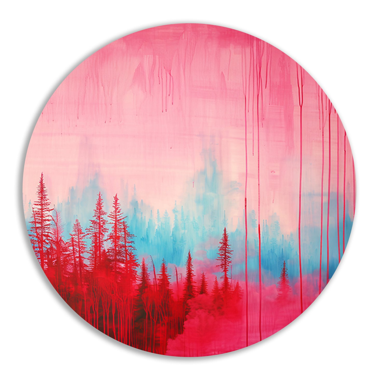 Abstract kleurrijk bos schilderij voor interieur aluminium muurcirkel