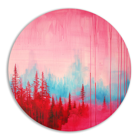 Abstract kleurrijk bos schilderij voor interieur aluminium muurcirkel