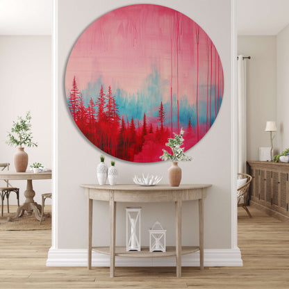 Abstract kleurrijk bos schilderij voor interieur aluminium muurcirkel