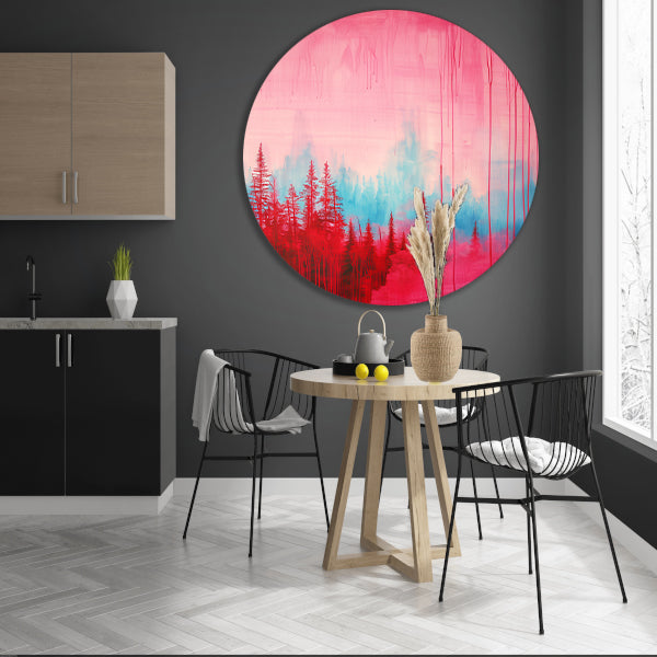Abstract kleurrijk bos schilderij voor interieur aluminium muurcirkel
