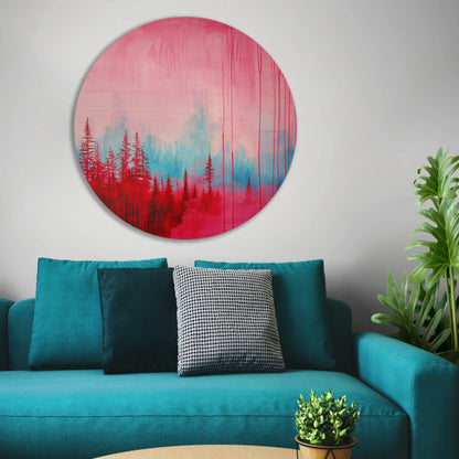 Abstract kleurrijk bos schilderij voor interieur aluminium muurcirkel