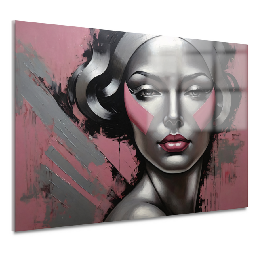 Abstracte Dame in Zilver en Roze Tinten acrylglas