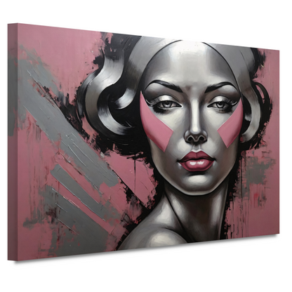 Abstracte Dame in Zilver en Roze Tinten canvas