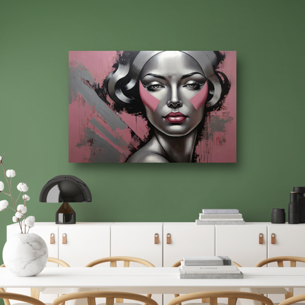 Abstracte Dame in Zilver en Roze Tinten canvas