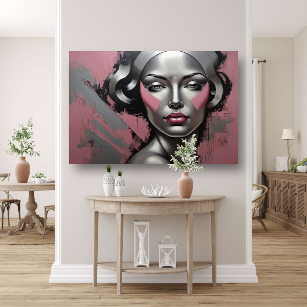 Abstracte Dame in Zilver en Roze Tinten canvas