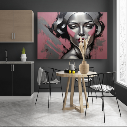 Abstracte Dame in Zilver en Roze Tinten canvas