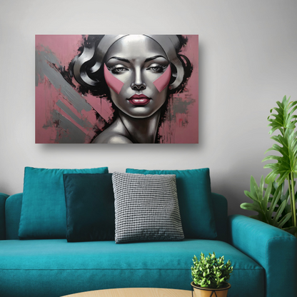 Abstracte Dame in Zilver en Roze Tinten canvas