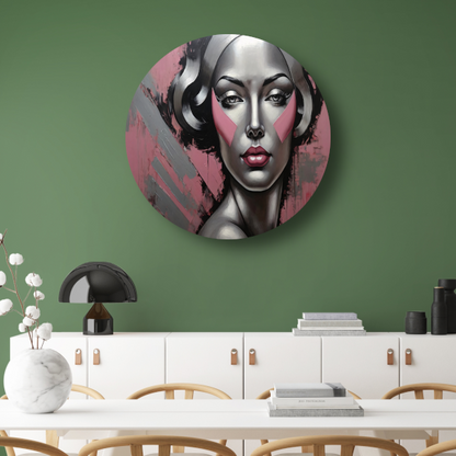 Abstracte Dame in Zilver en Roze Tinten forex muurcirkel