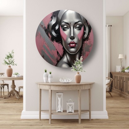 Abstracte Dame in Zilver en Roze Tinten forex muurcirkel