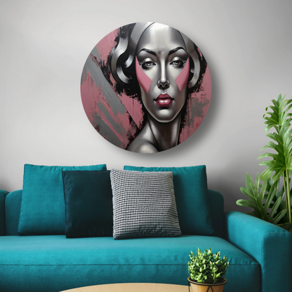 Abstracte Dame in Zilver en Roze Tinten forex muurcirkel
