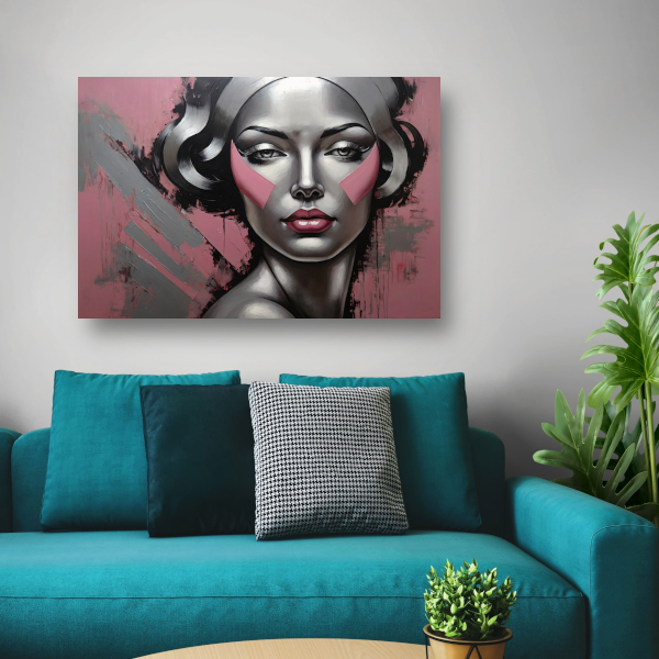 Abstracte Dame in Zilver en Roze Tinten acrylglas
