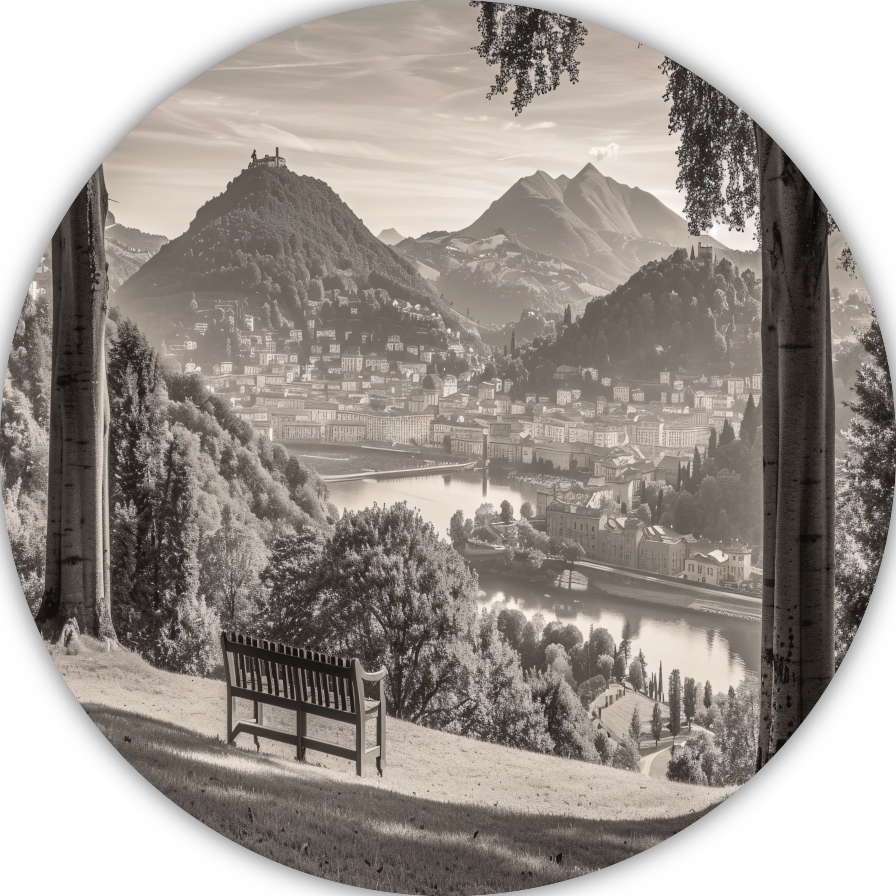 Minimalistisch stadslandschap aluminium muurcirkel