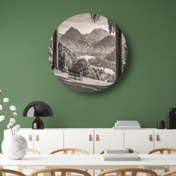 Minimalistisch stadslandschap aluminium muurcirkel