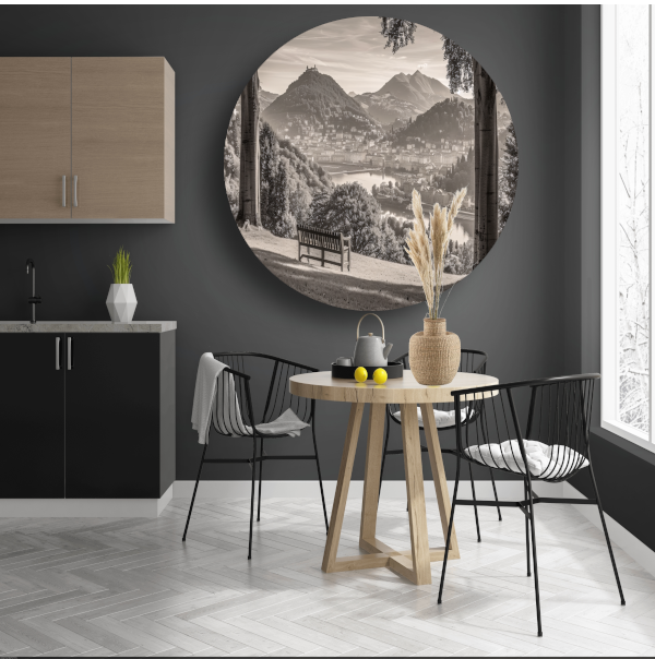 Minimalistisch stadslandschap aluminium muurcirkel