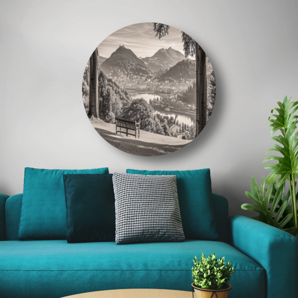 Minimalistisch stadslandschap aluminium muurcirkel