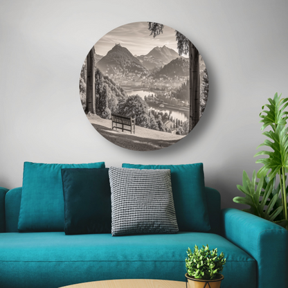 Minimalistisch stadslandschap aluminium muurcirkel