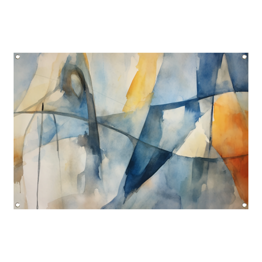 Aquarel compositie in blauw, geel en wit tuinposter