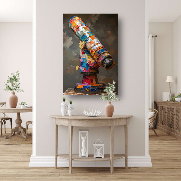 Kleurrijk Pop Art Telescoop op Statief canvas met baklijst