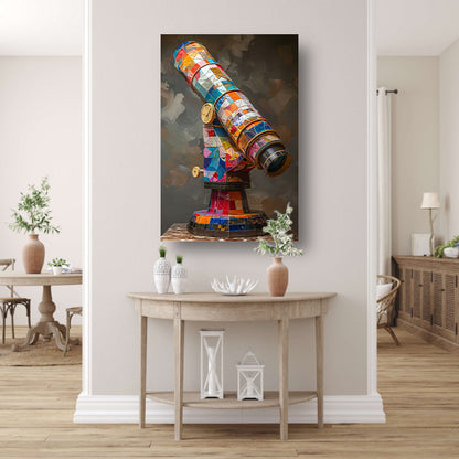 Kleurrijk Pop Art Telescoop op Statief canvas met baklijst