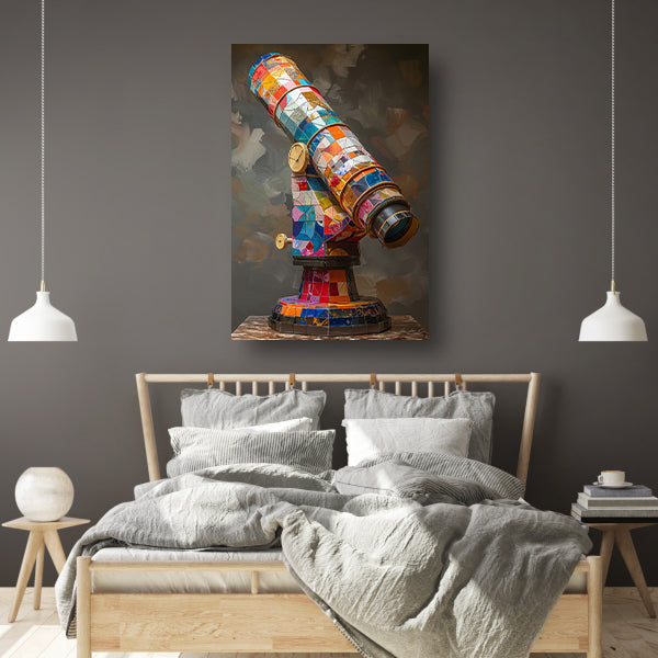 Kleurrijk Pop Art Telescoop op Statief canvas met baklijst