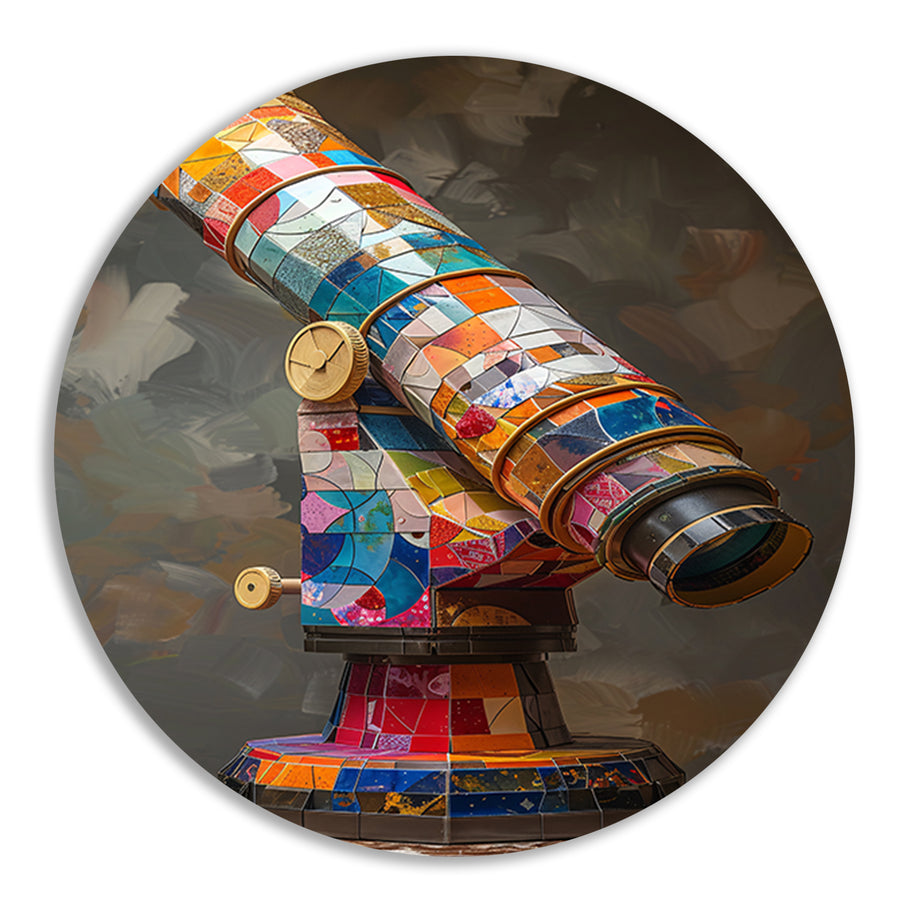Kleurrijk Pop Art Telescoop op Statief aluminium muurcirkel