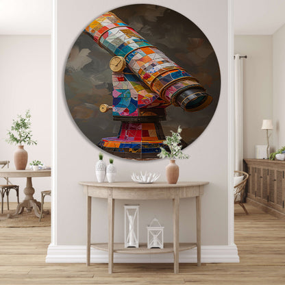 Kleurrijk Pop Art Telescoop op Statief aluminium muurcirkel