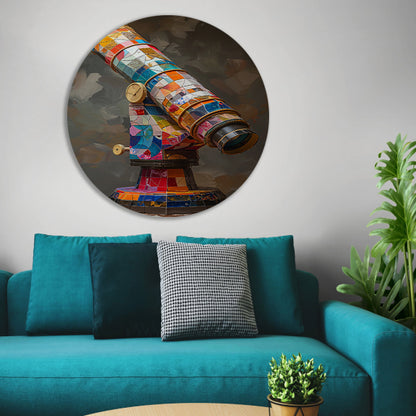 Kleurrijk Pop Art Telescoop op Statief aluminium muurcirkel