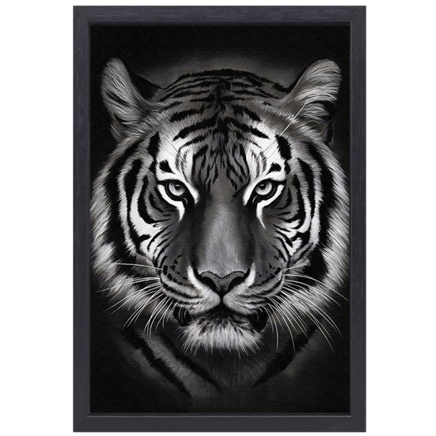 Monochroom Portret van een Majestueuze Tijger canvas met baklijst