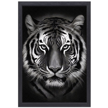 Monochroom Portret van een Majestueuze Tijger canvas met baklijst