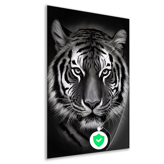 Monochroom Portret van een Majestueuze Tijger poster