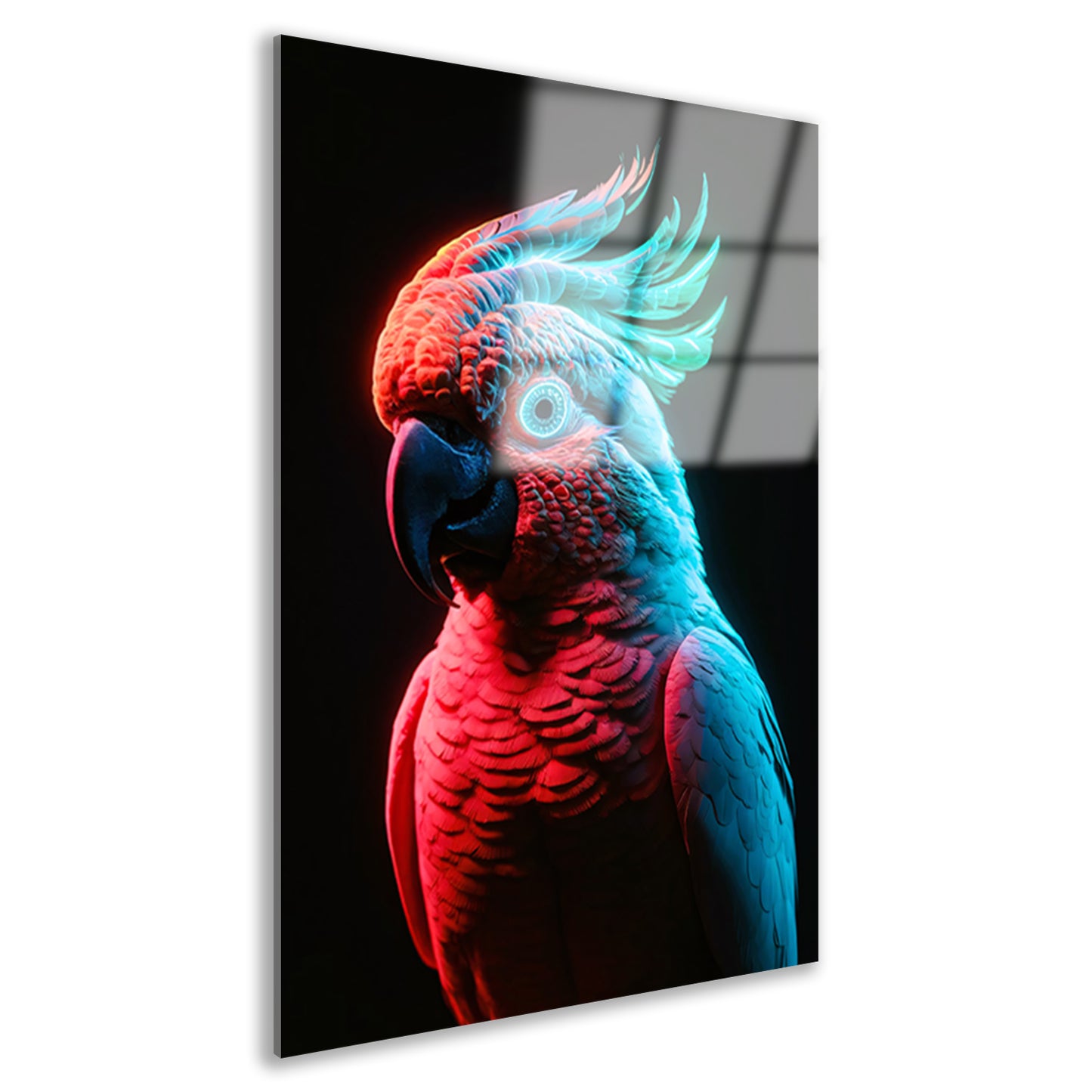 Futuristische neon papegaai in levendige kleuren acrylglas