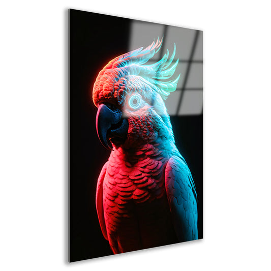 Futuristische neon papegaai in levendige kleuren acrylglas