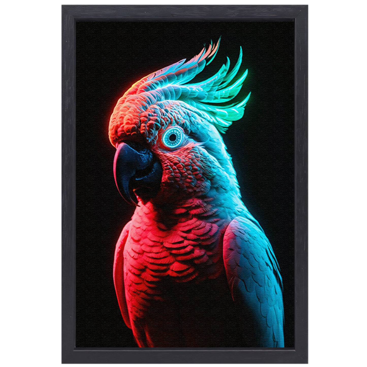 Futuristische neon papegaai in levendige kleuren canvas met baklijst