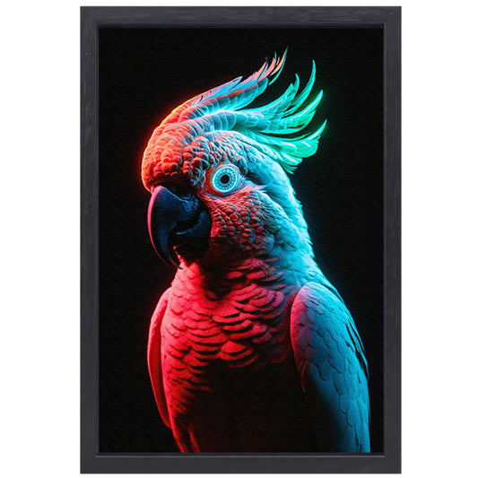 Futuristische neon papegaai in levendige kleuren canvas met baklijst