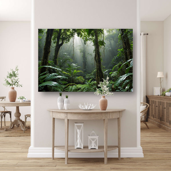 Betoverend tropisch regenwoud in ochtendlicht canvas met baklijst