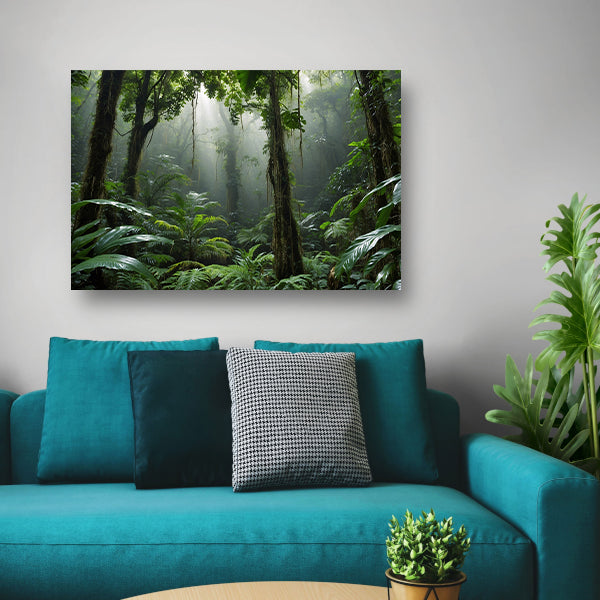 Betoverend tropisch regenwoud in ochtendlicht canvas met baklijst