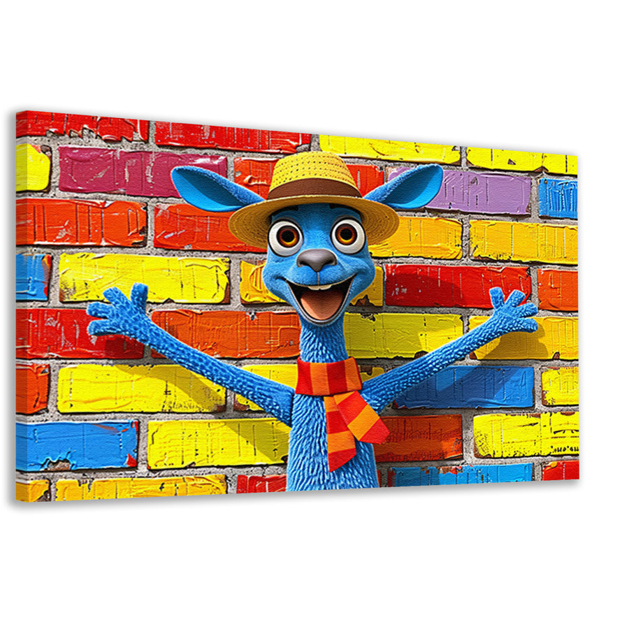 Blije blauwe kangoeroe voor kleurrijke muur canvas